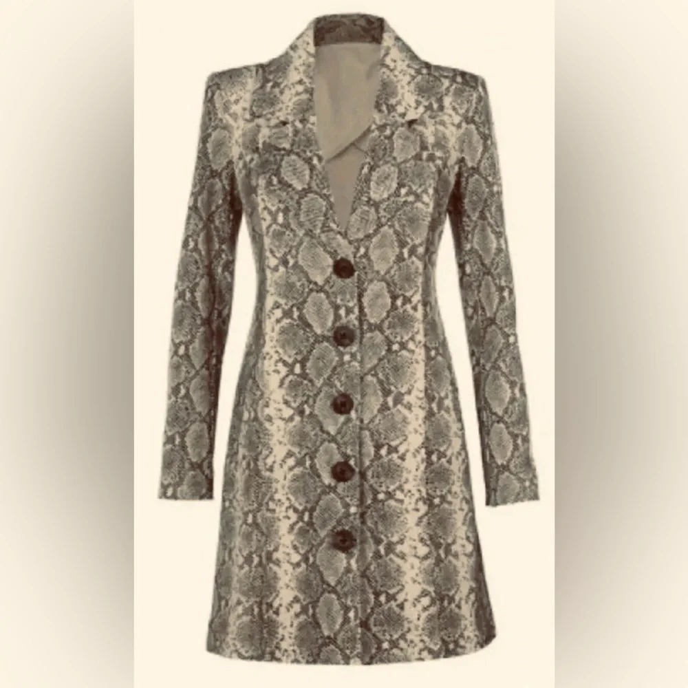 CABI Sz S King Cobra Snake Print Ponte Knit Beige Black Coat - Picture 2 of 9